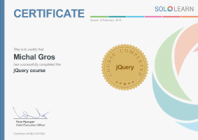 Certificate JQuery Sololearn 2018 no:#1024-2181562